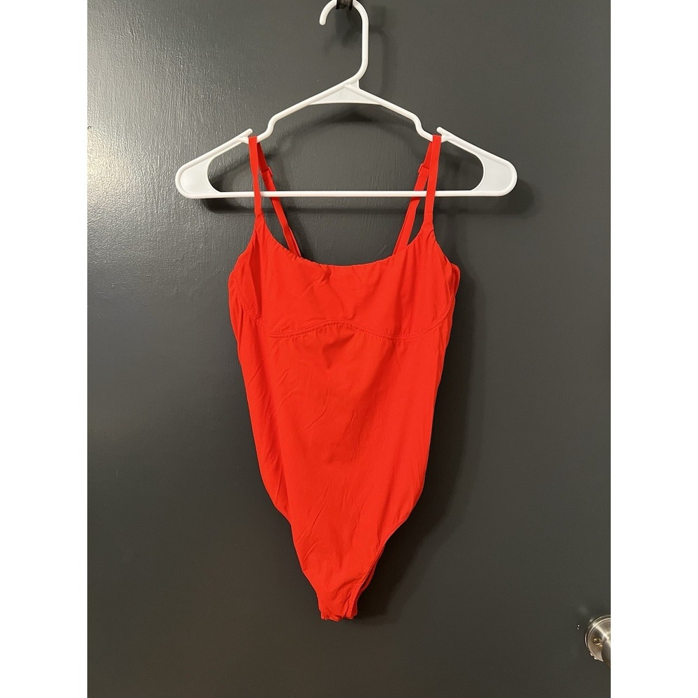 Intimately Free People red bodysuit stretch minimalist staple Sz M